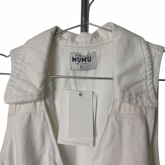 Show Me Your Mumu Oxford Tank Mini Zip Up Seasalt White Denim - Picture 5 of 7